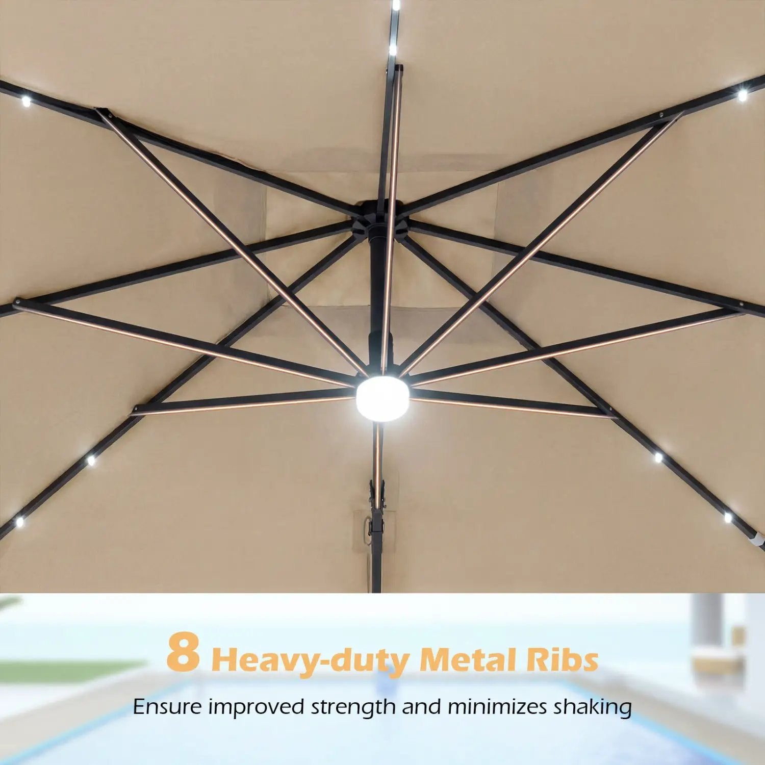 10 FT Cantilever Patio Umbrella with Solar LED Lights & Base by DirectDeals