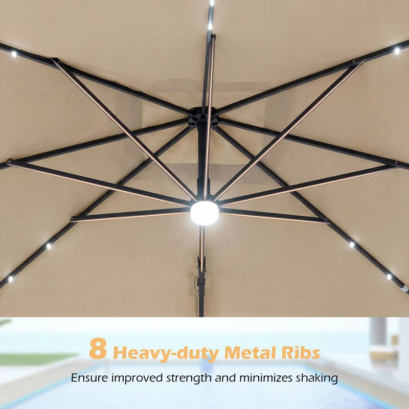 10 FT Cantilever Patio Umbrella with Solar LED Lights & Base by DirectDeals