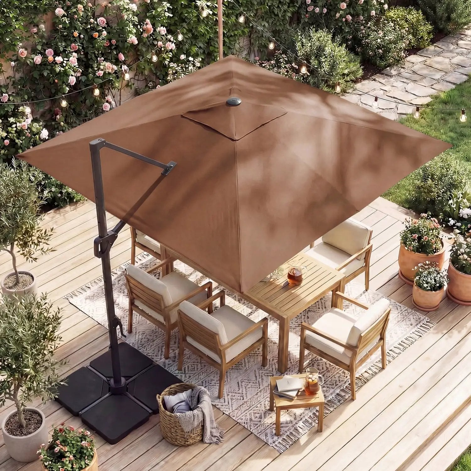 10 FT Cantilever Patio Umbrella with Solar LED Lights & Base by DirectDeals
