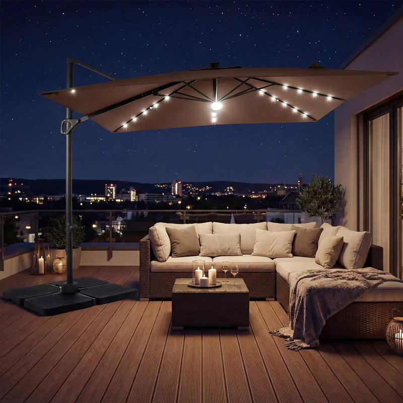 10 FT Cantilever Patio Umbrella with Solar LED Lights & Base by DirectDeals