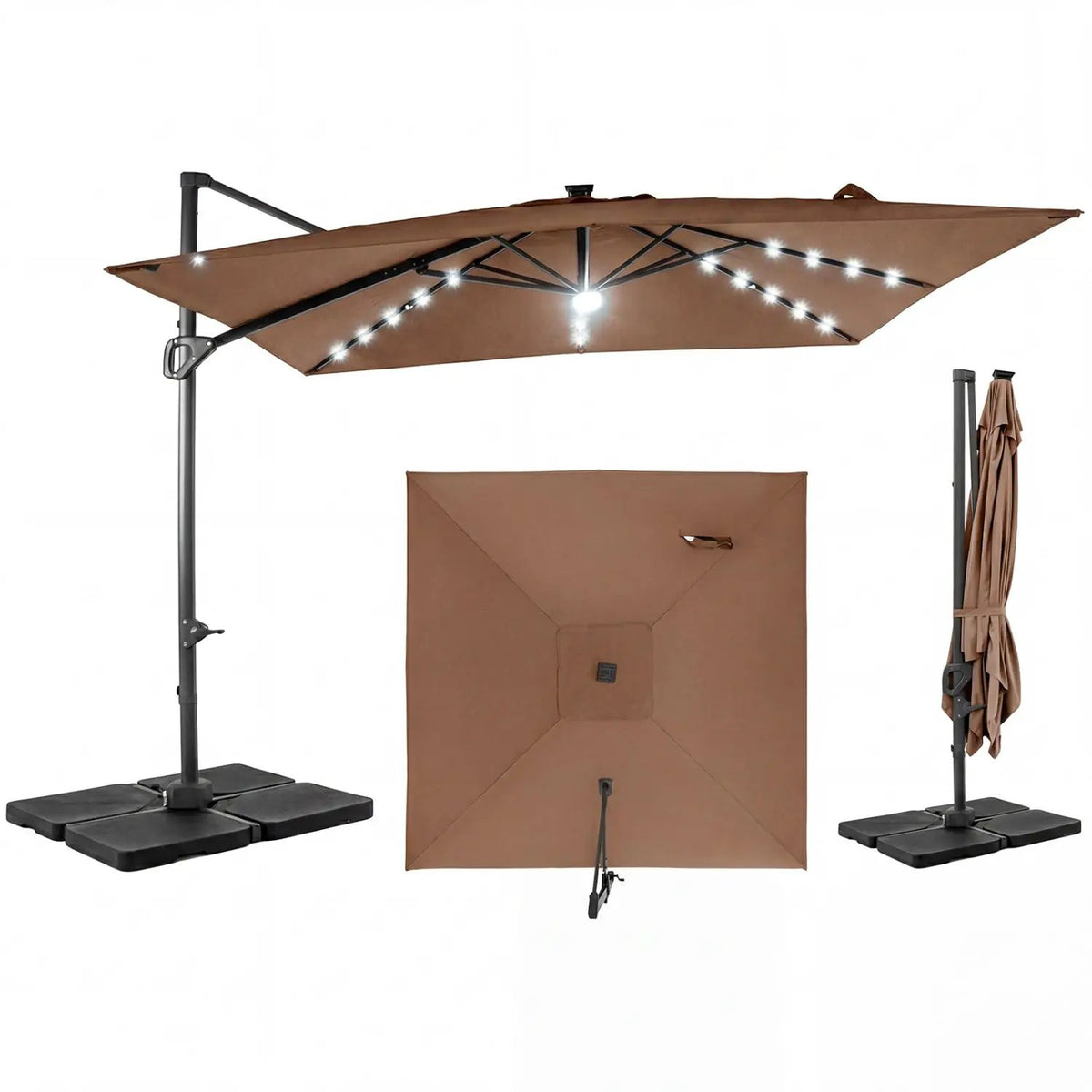 10 FT Cantilever Patio Umbrella with Solar LED Lights & Base, photo 11 of 40