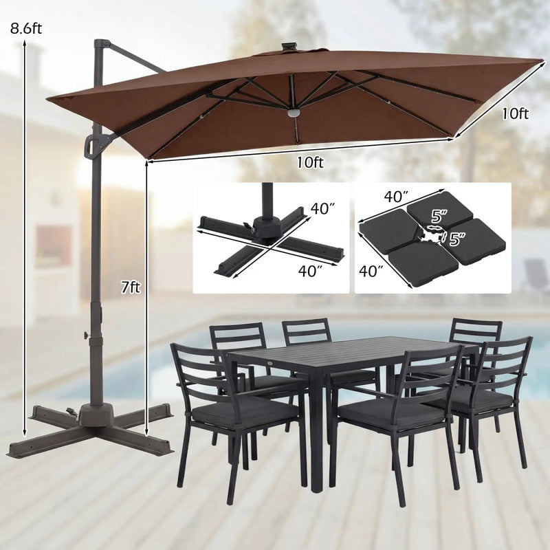 10 FT Cantilever Patio Umbrella with Solar LED Lights & Base by DirectDeals