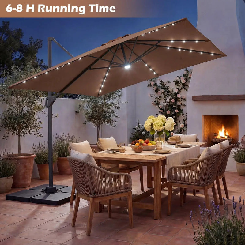10 FT Cantilever Patio Umbrella with Solar LED Lights & Base by DirectDeals