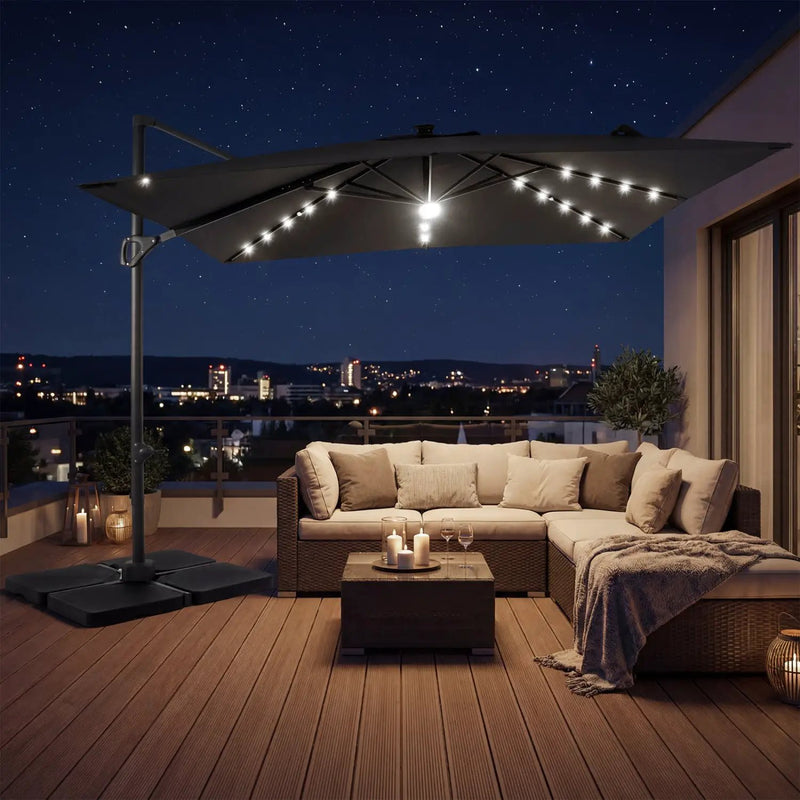 10 FT Cantilever Patio Umbrella with Solar LED Lights & Base by DirectDeals