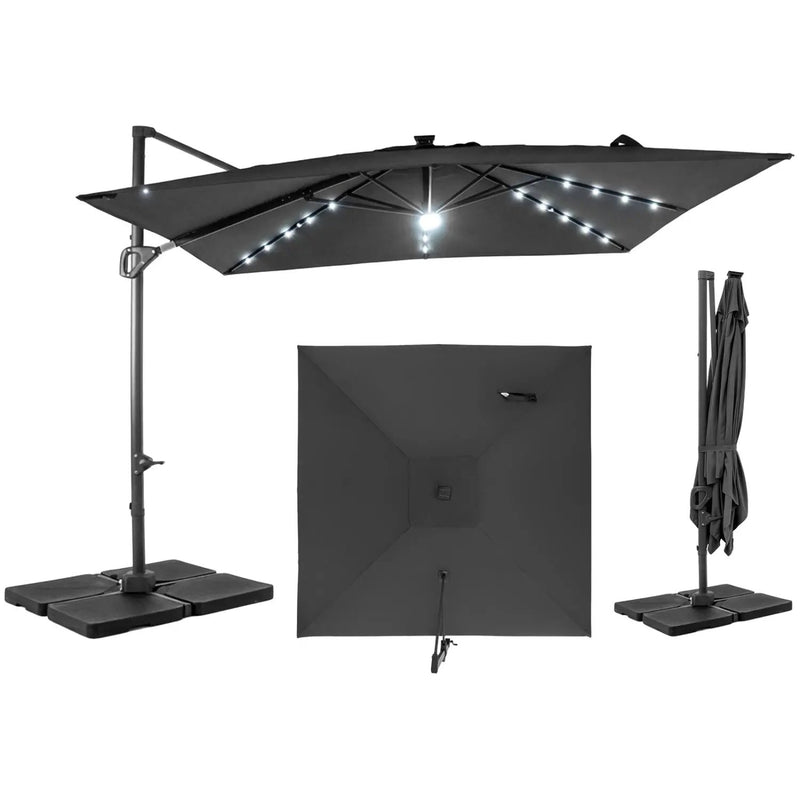 10 FT Cantilever Patio Umbrella with Solar LED Lights & Base by DirectDeals