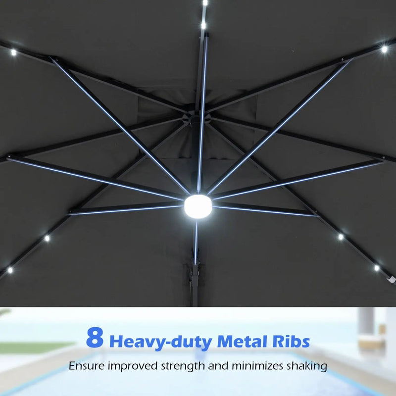 10 FT Cantilever Patio Umbrella with Solar LED Lights & Base by DirectDeals