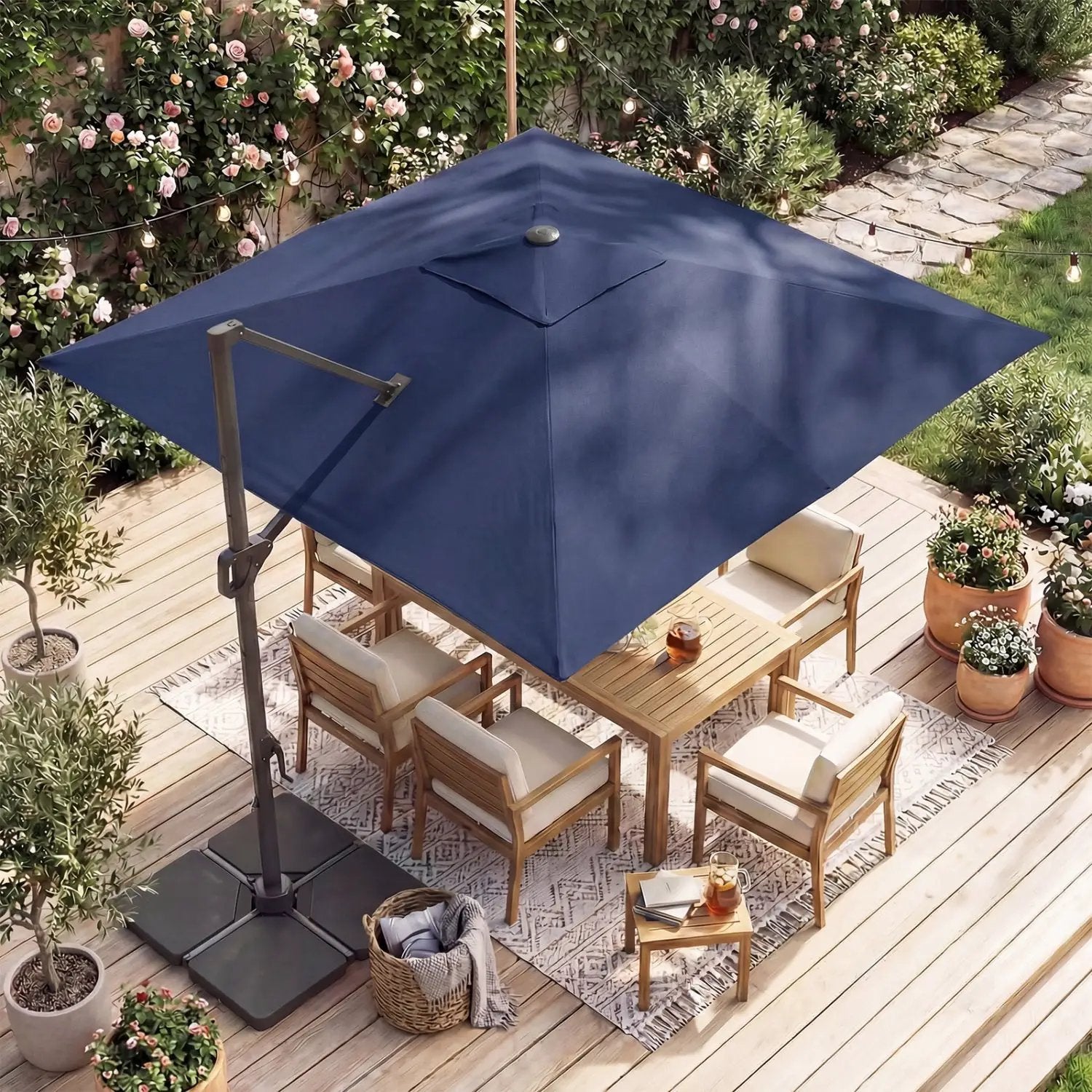 10 FT Cantilever Patio Umbrella with Solar LED Lights & Base by DirectDeals