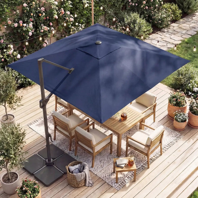 10 FT Cantilever Patio Umbrella with Solar LED Lights & Base by DirectDeals