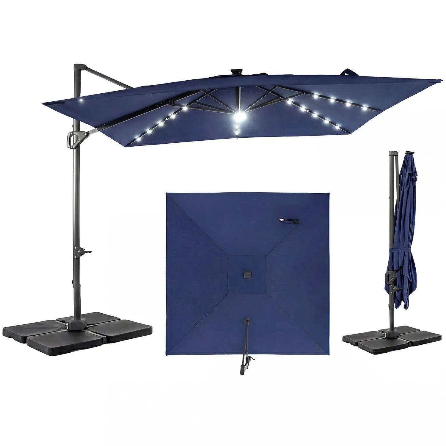 10 FT Cantilever Patio Umbrella with Solar LED Lights & Base by DirectDeals