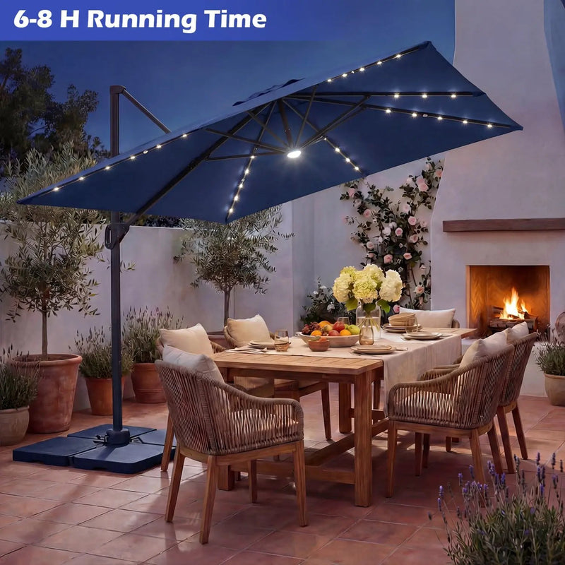 10 FT Cantilever Patio Umbrella with Solar LED Lights & Base by DirectDeals