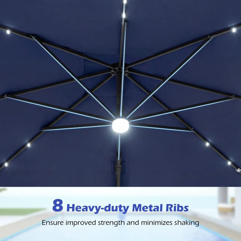 10 FT Cantilever Patio Umbrella with Solar LED Lights & Base by DirectDeals