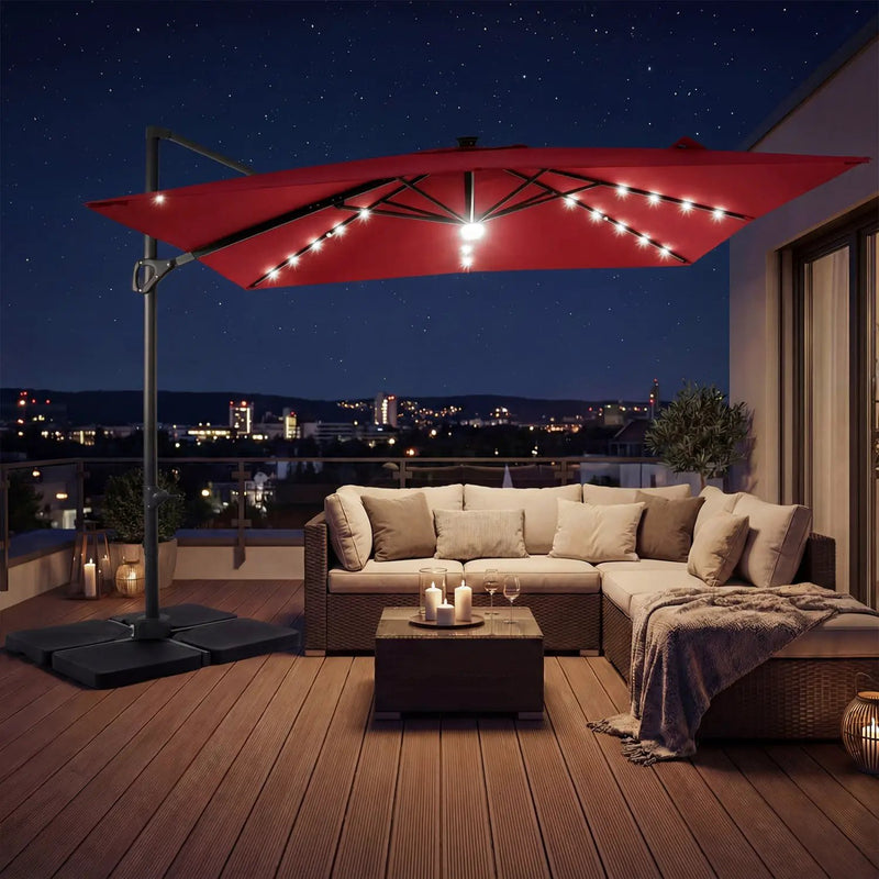 10 FT Cantilever Patio Umbrella with Solar LED Lights & Base by DirectDeals