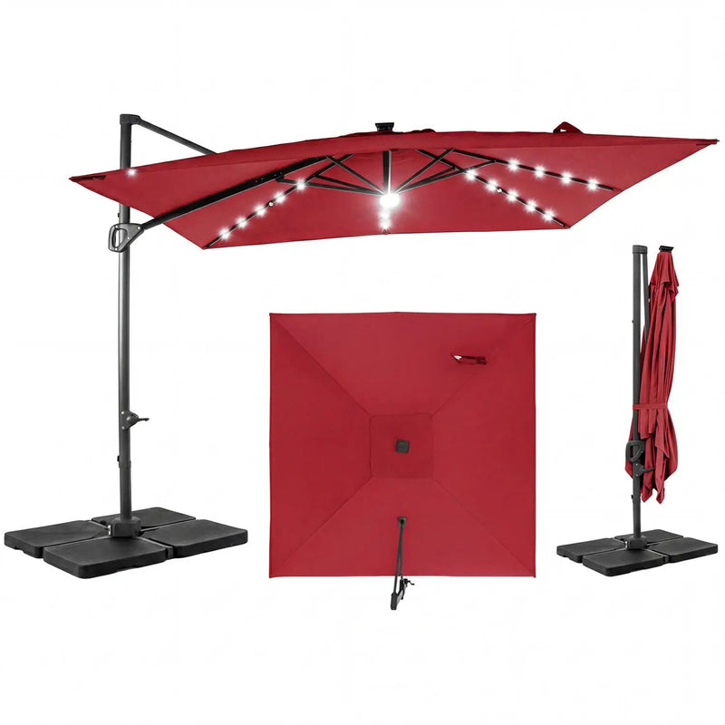 10 FT Cantilever Patio Umbrella with Solar LED Lights & Base by DirectDeals