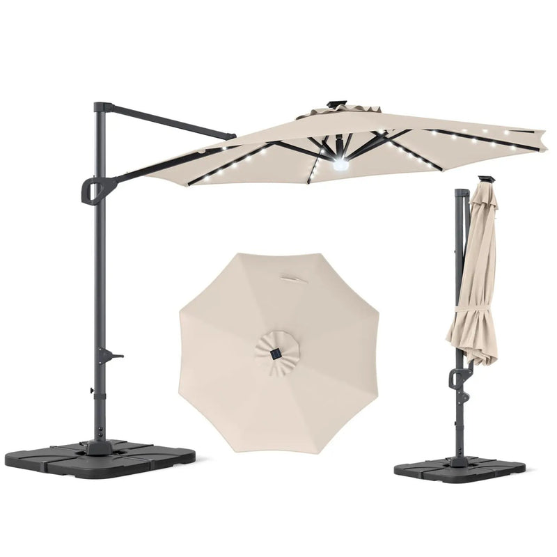 10 FT Cantilever Patio Umbrella with Solar LED Lights & Base by DirectDeals