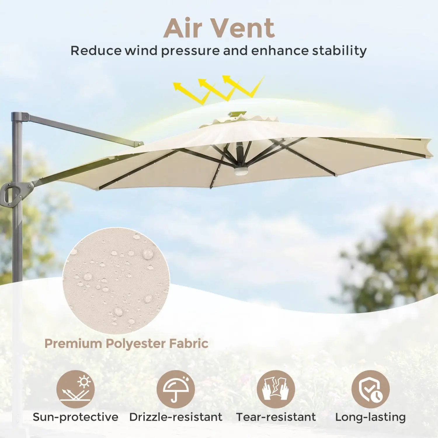 10 FT Cantilever Patio Umbrella with Solar LED Lights & Base by DirectDeals