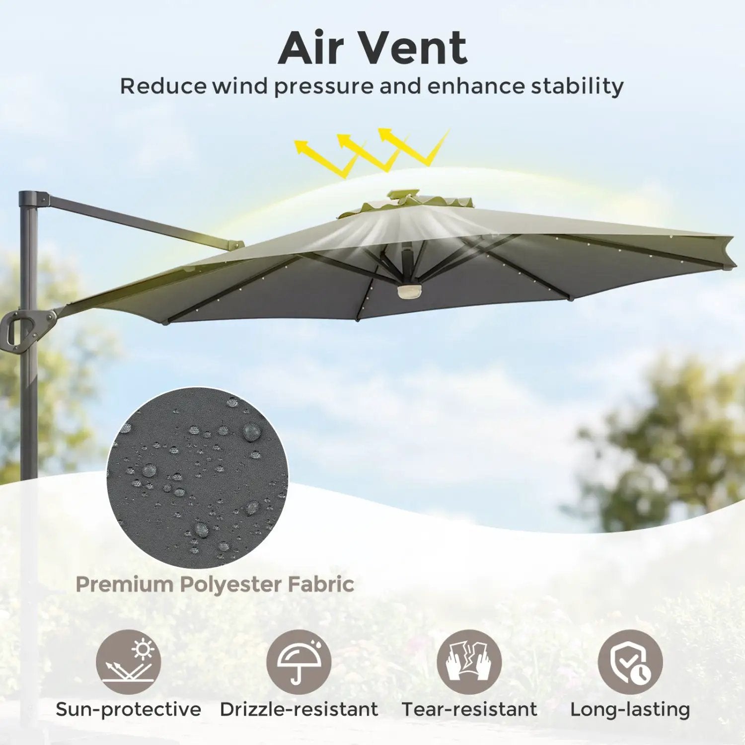10 FT Cantilever Patio Umbrella with Solar LED Lights & Base by DirectDeals