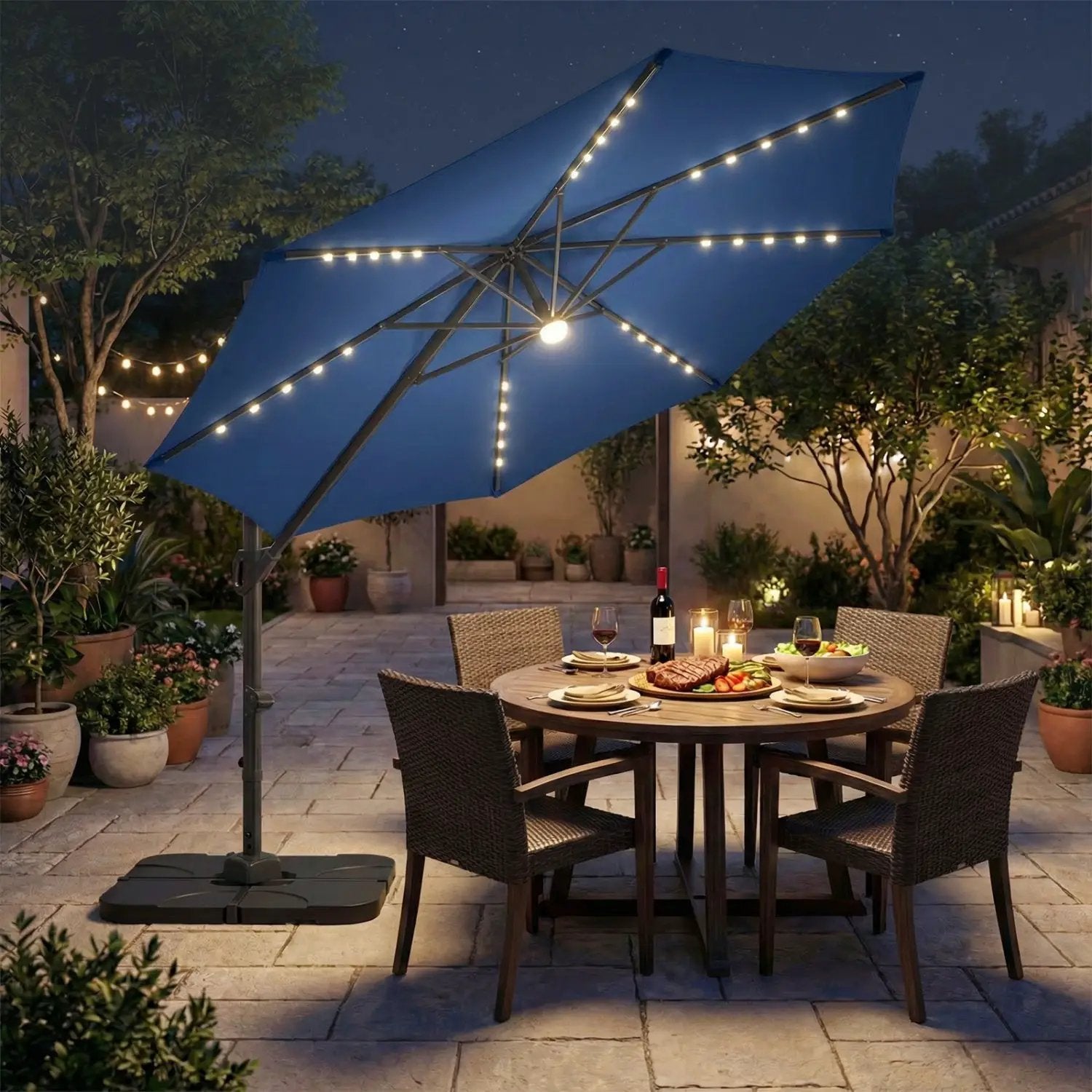 10 FT Cantilever Patio Umbrella with Solar LED Lights & Base by DirectDeals