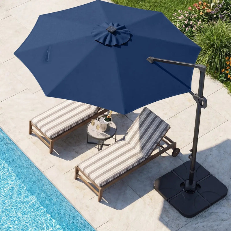 10 FT Cantilever Patio Umbrella with Solar LED Lights & Base by DirectDeals
