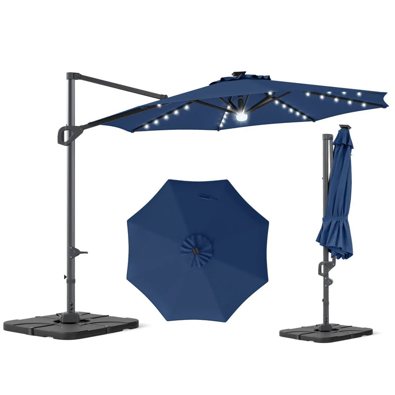 10 FT Cantilever Patio Umbrella with Solar LED Lights & Base by DirectDeals