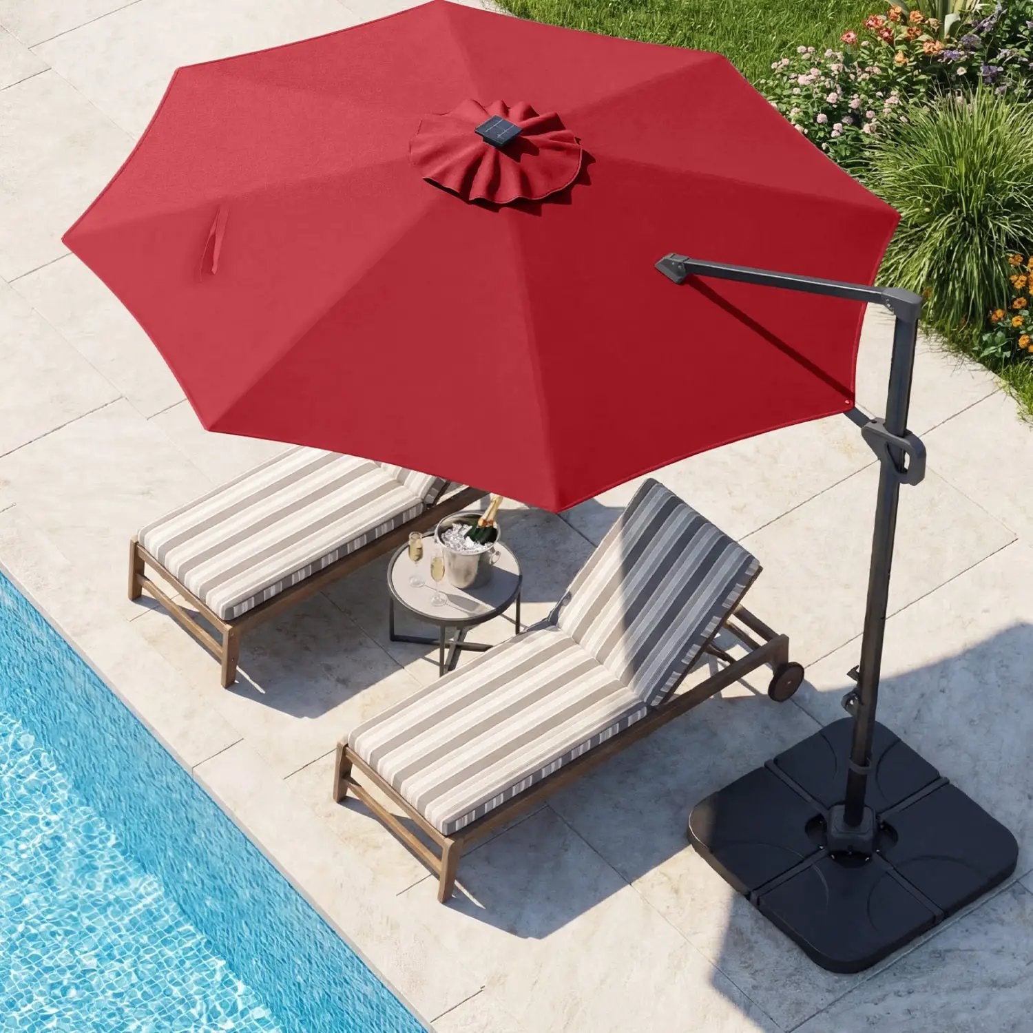 10 FT Cantilever Patio Umbrella with Solar LED Lights & Base by DirectDeals