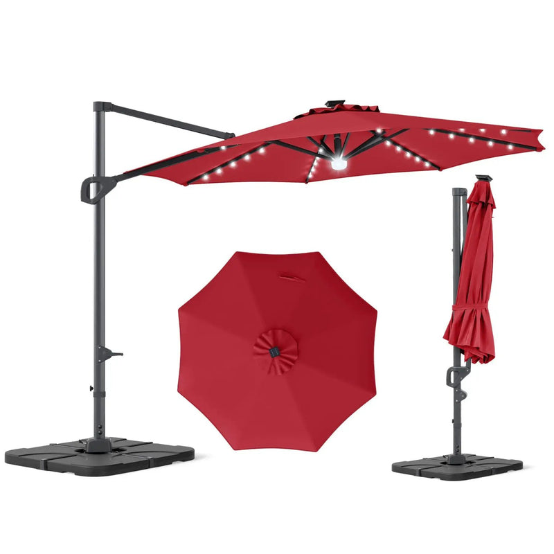 10 FT Cantilever Patio Umbrella with Solar LED Lights & Base by DirectDeals