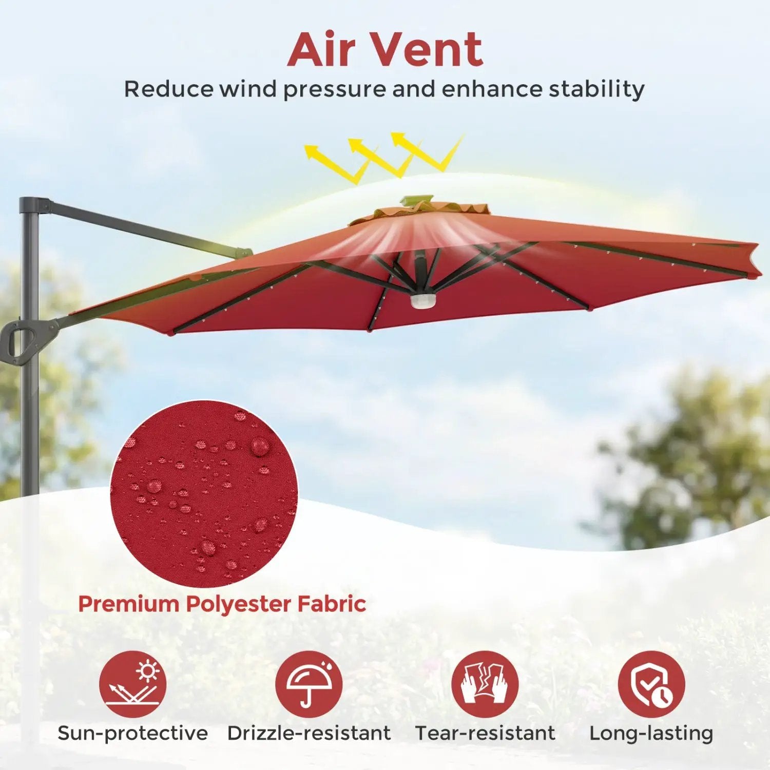 10 FT Cantilever Patio Umbrella with Solar LED Lights & Base by DirectDeals
