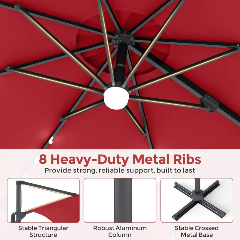 10 FT Cantilever Patio Umbrella with Solar LED Lights & Base by DirectDeals