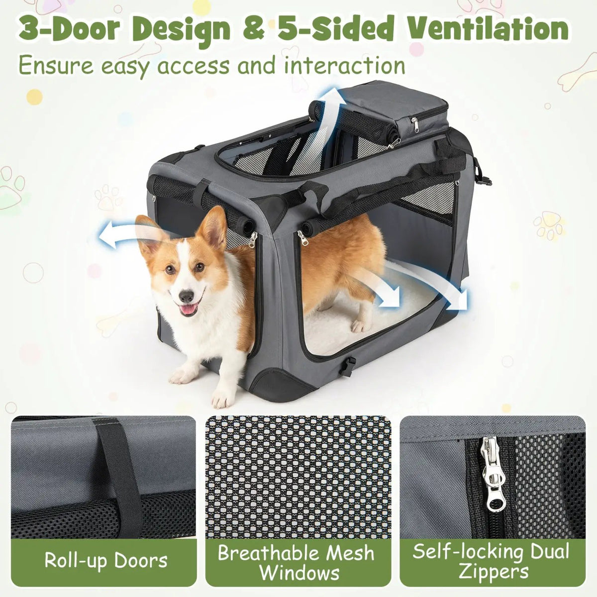 Soft Collapsible Dog Crate with Mesh Windows and 3 Doors, photo 7 of 32