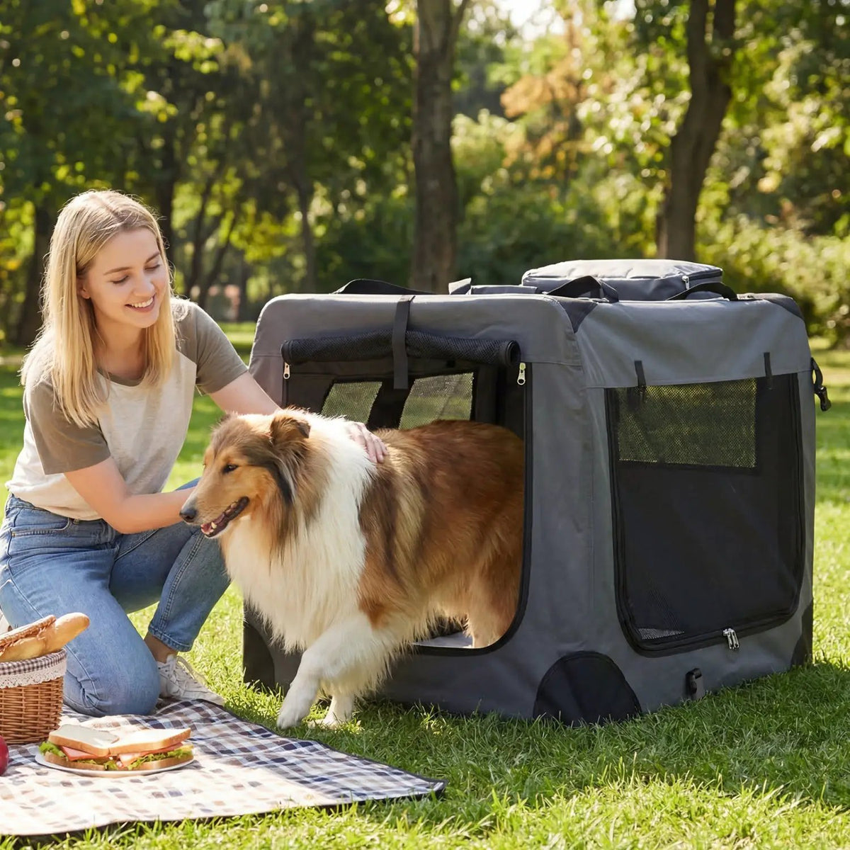 Soft Collapsible Dog Crate with Mesh Windows and 3 Doors, photo 25 of 32