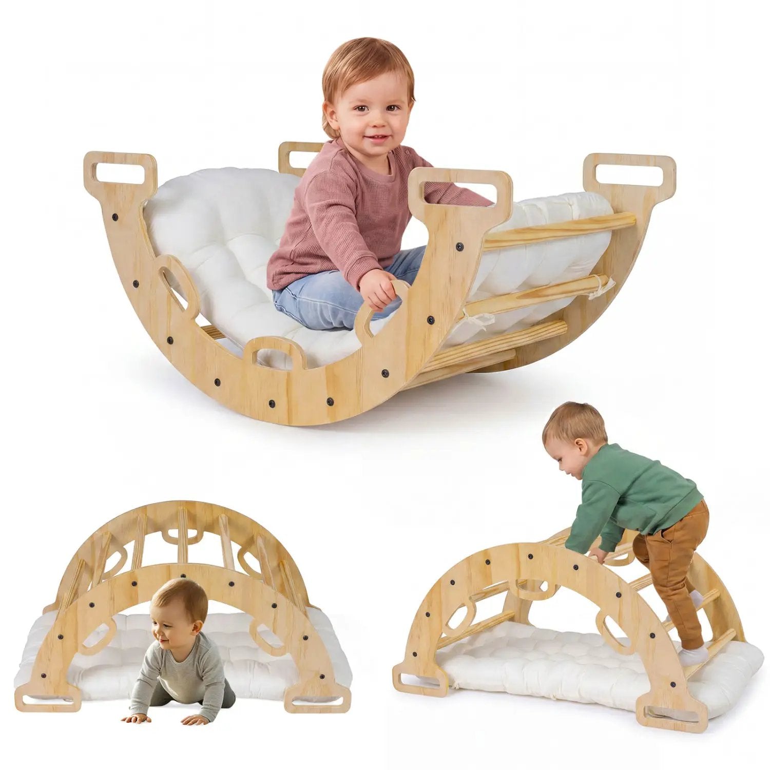 Wooden Rocking Climbing Arch with Cushion 3-in-1 Montessori by DirectDeals