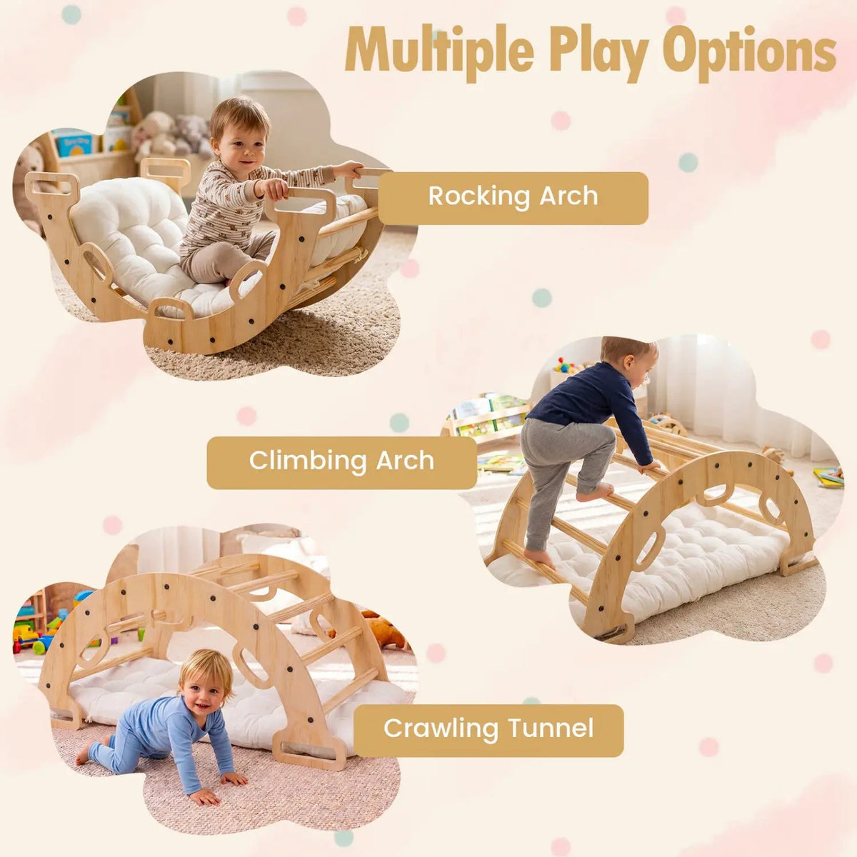 Wooden Rocking Climbing Arch with Cushion 3-in-1 Montessori, photo 22 of 24