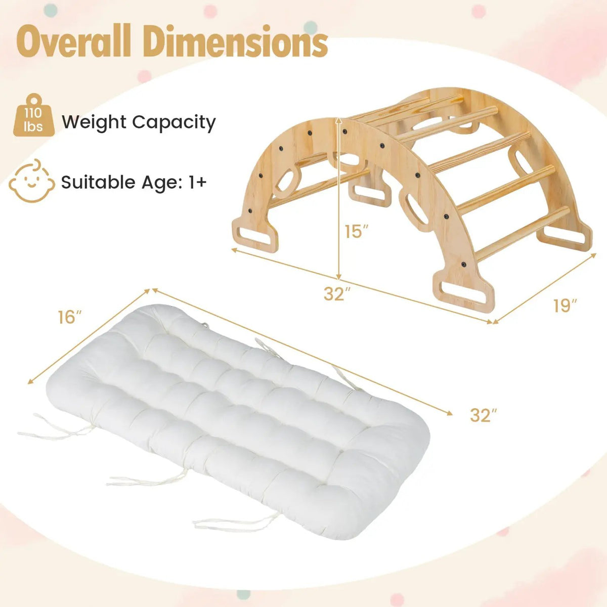 Wooden Rocking Climbing Arch with Cushion 3-in-1 Montessori, photo 21 of 24