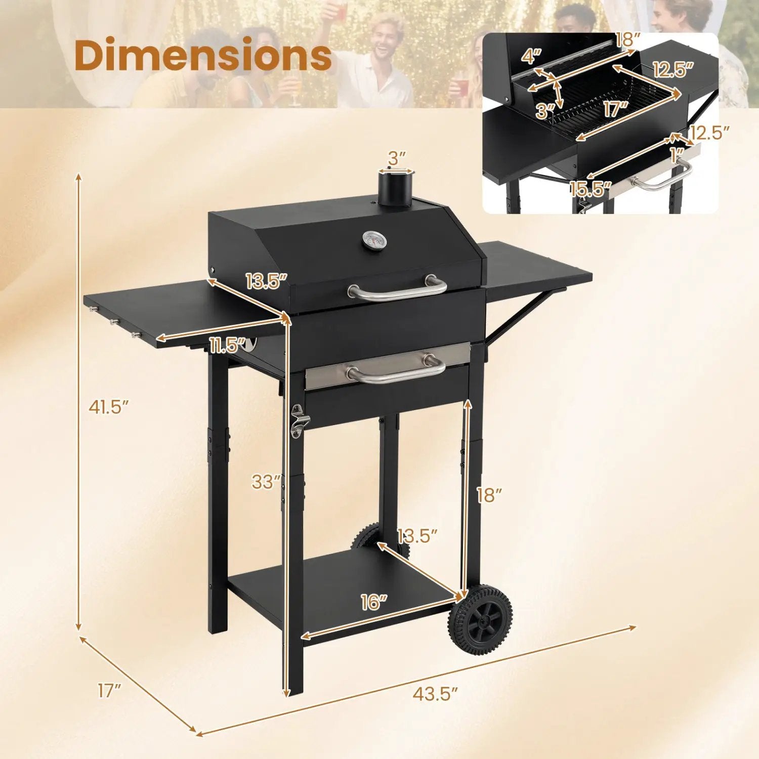 Charcoal Grill with Adjustable Chimney 284 sq.in by DirectDeals