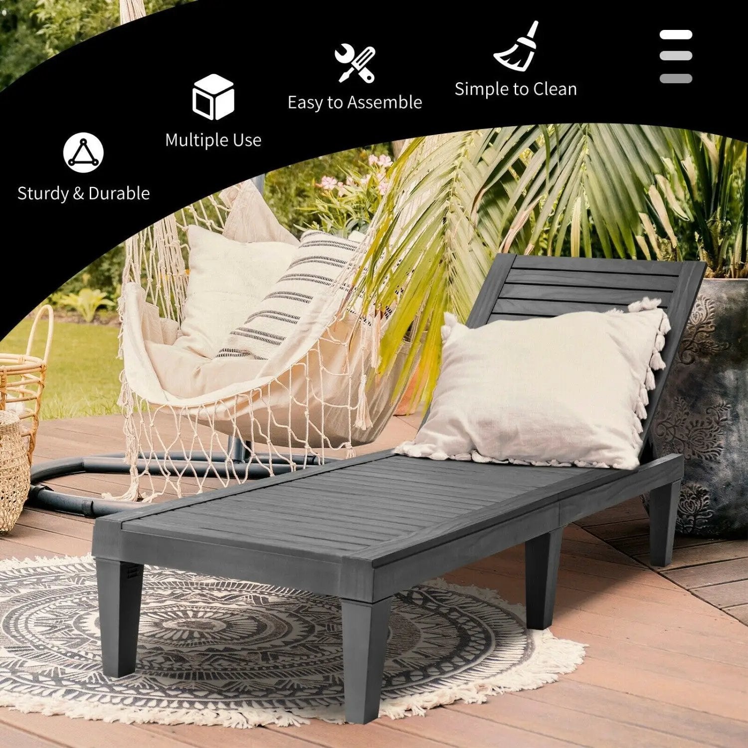 Outdoor Chaise Lounge Chair Set of 2 with 5-Position Backrest by DirectDeals