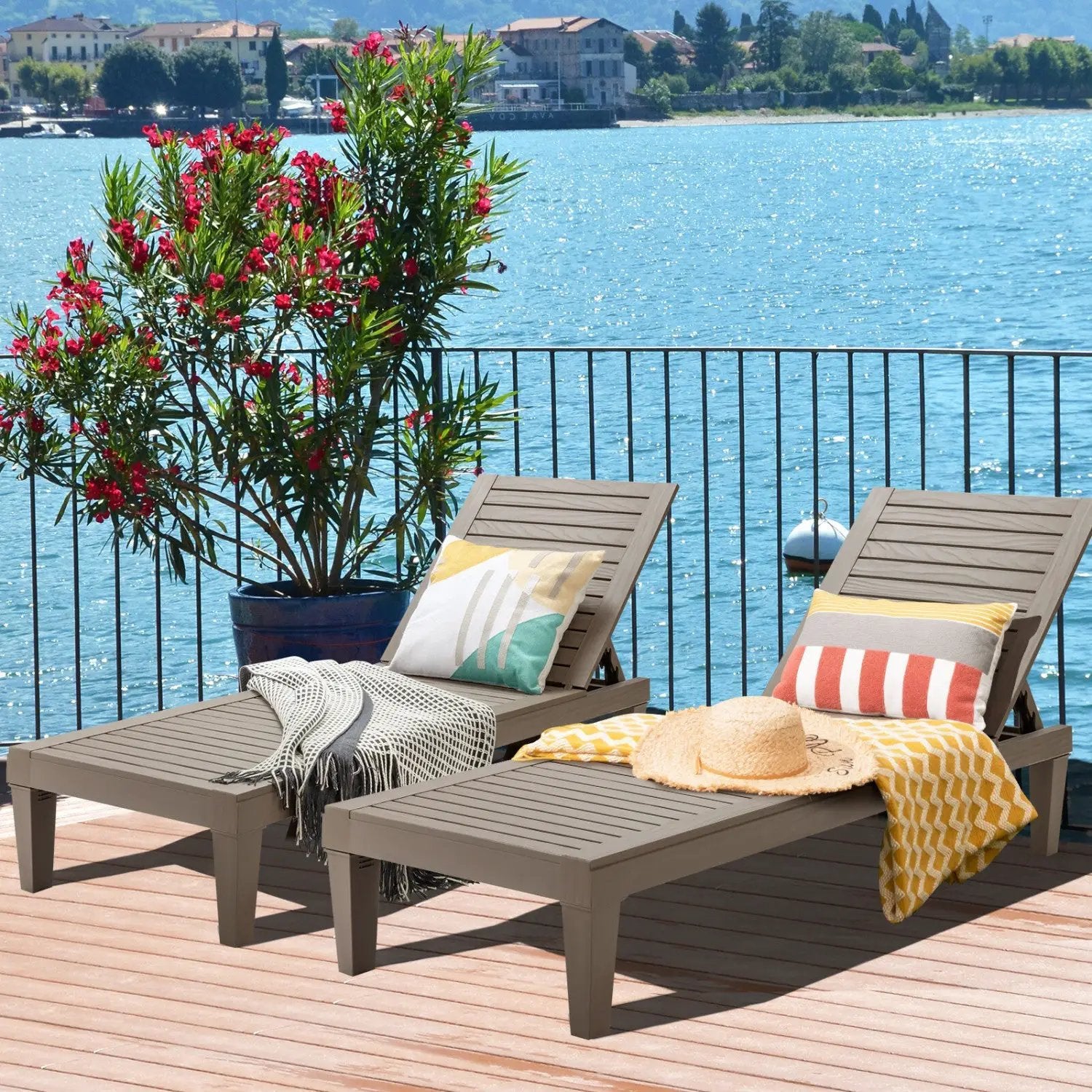 Outdoor Chaise Lounge Chair Set of 2 with 5-Position Backrest by DirectDeals