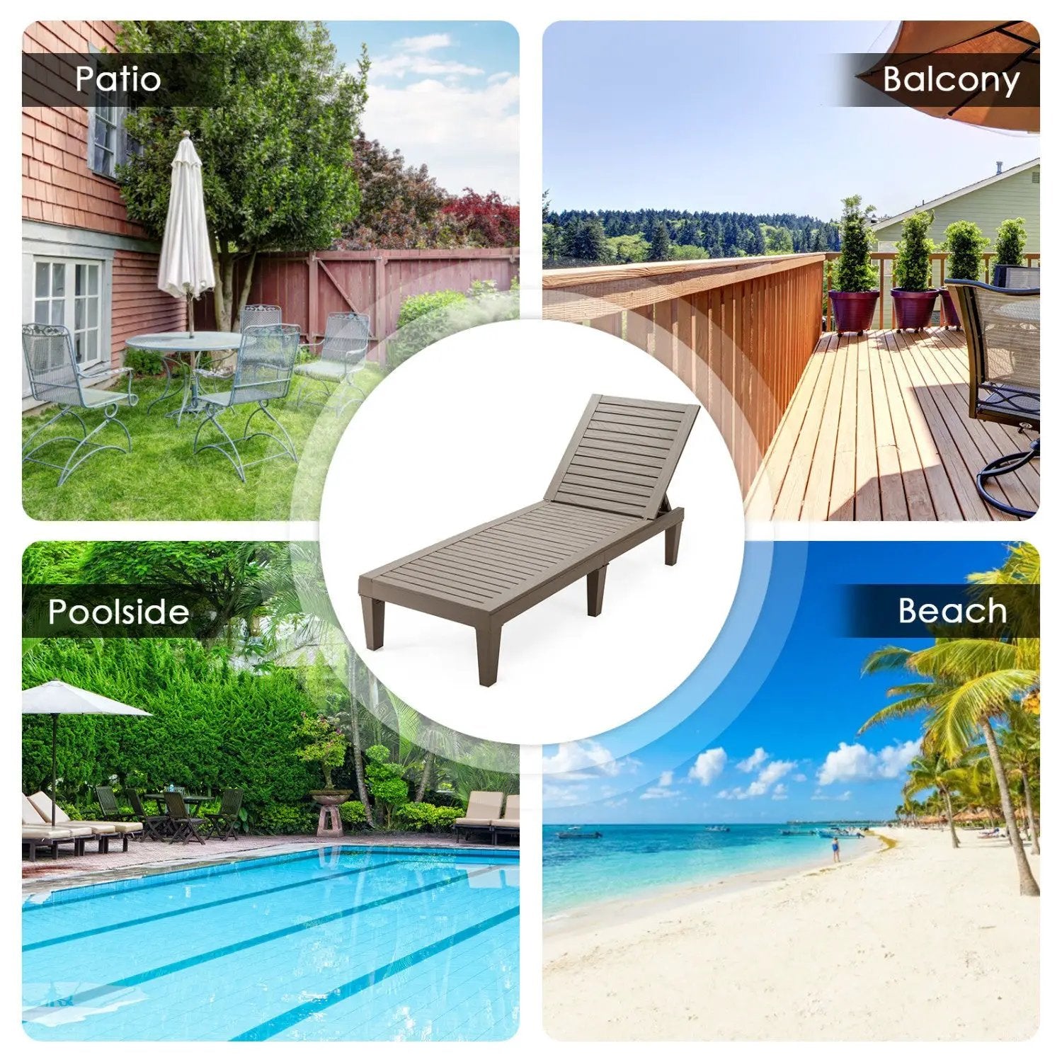 Outdoor Chaise Lounge Chair Set of 2 with 5-Position Backrest by DirectDeals