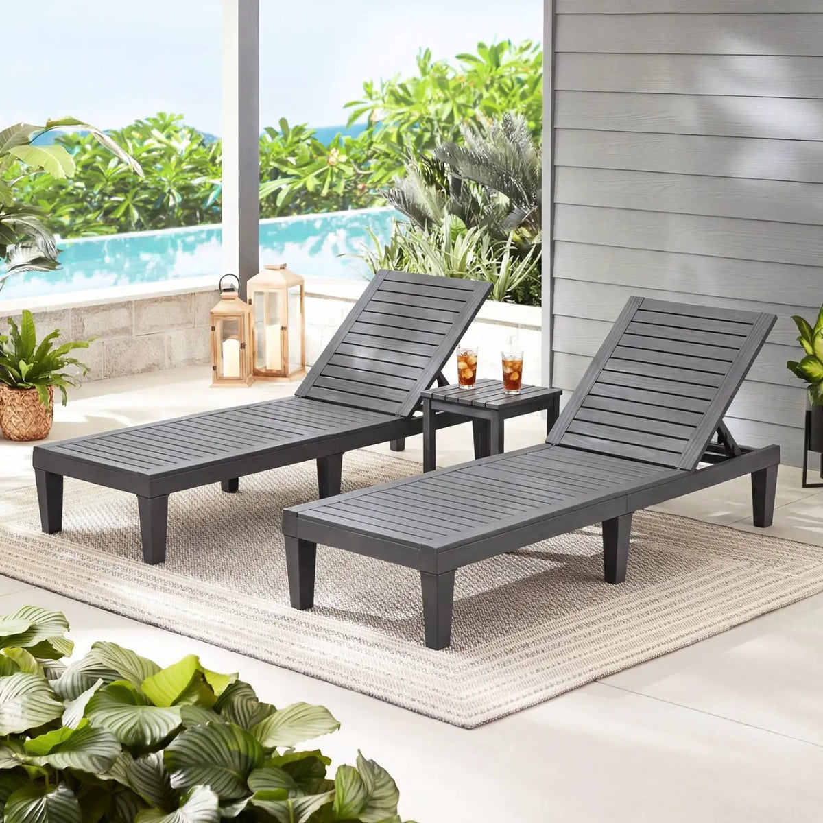 Outdoor Chaise Lounge Chair Set of 2 with 5-Position Backrest