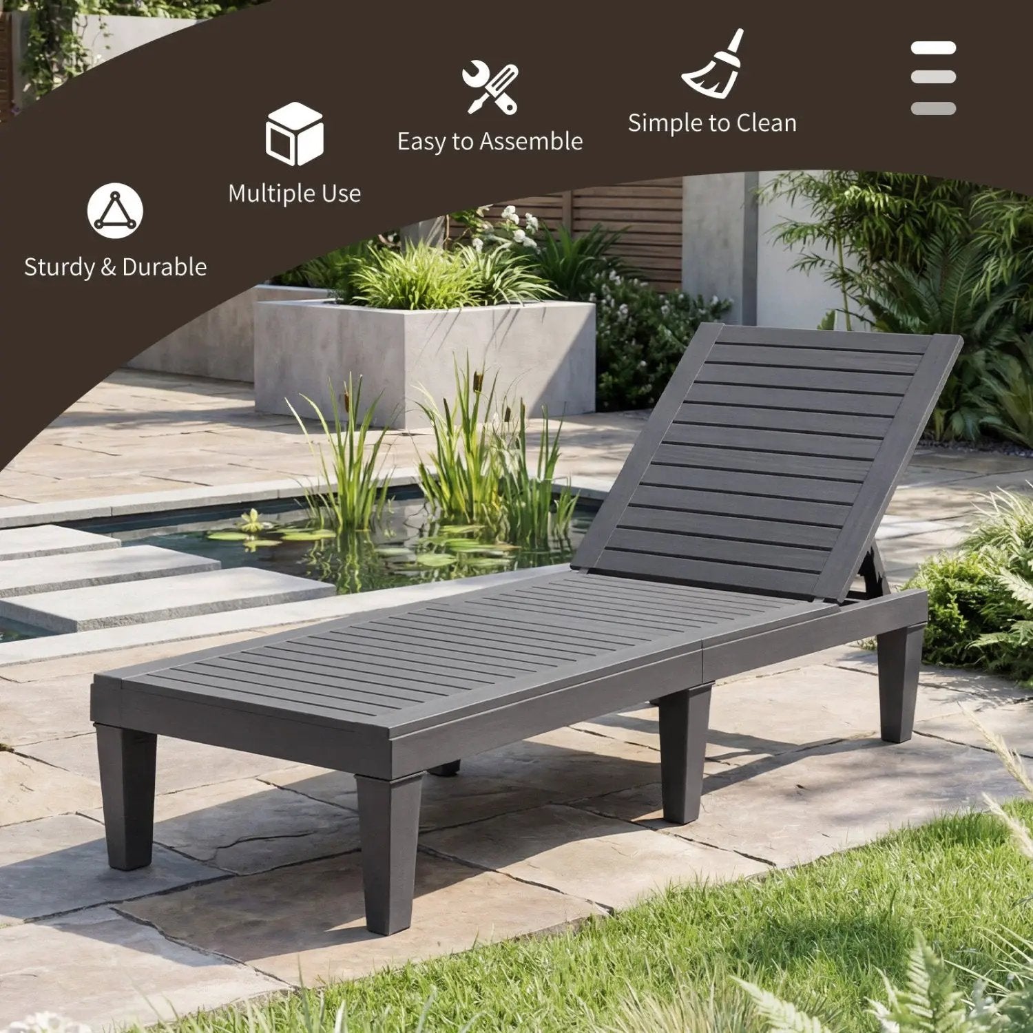 Outdoor Chaise Lounge Chair Set of 2 with 5-Position Backrest by DirectDeals