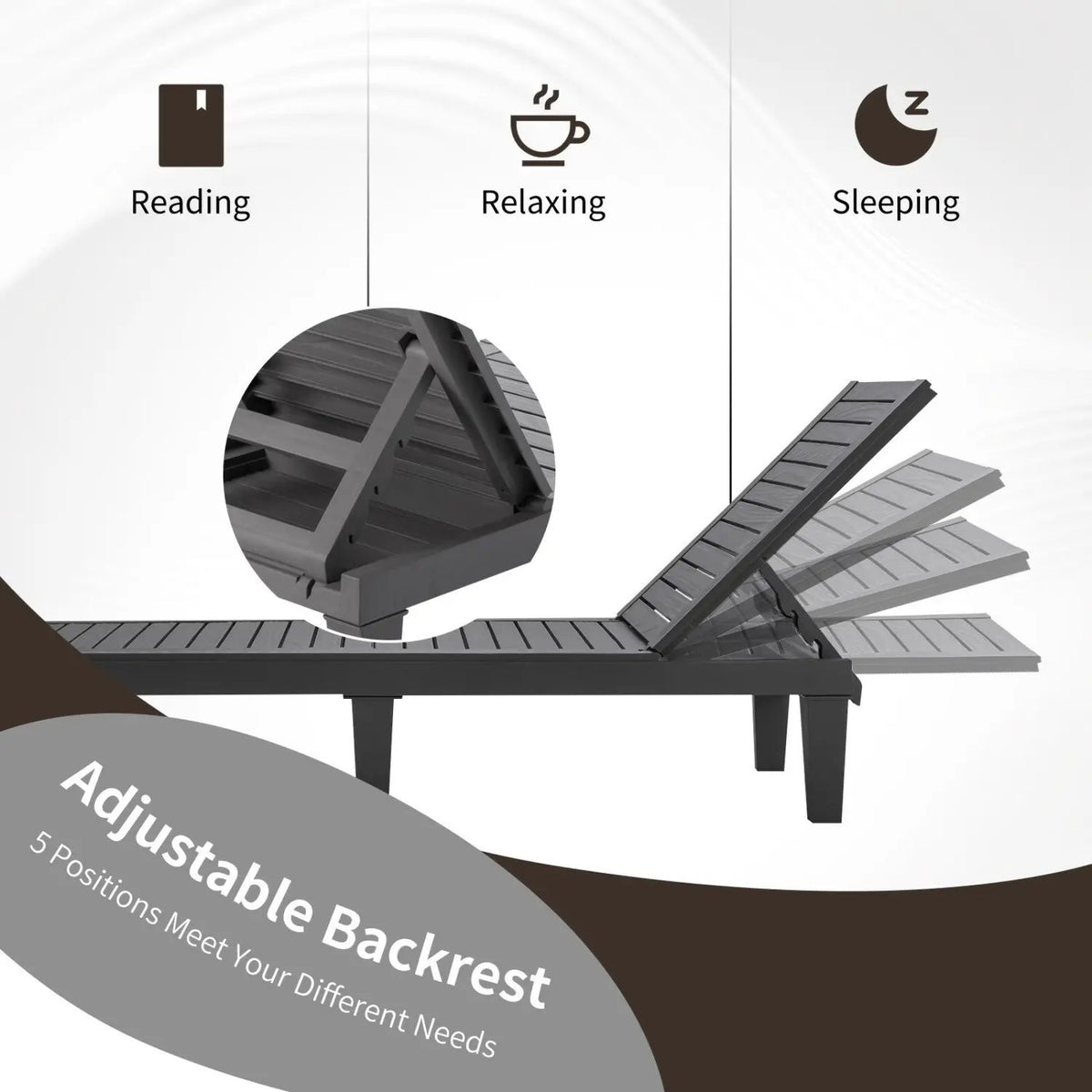 Outdoor Chaise Lounge Chair Set of 2 with 5-Position Backrest, photo 7 of 16