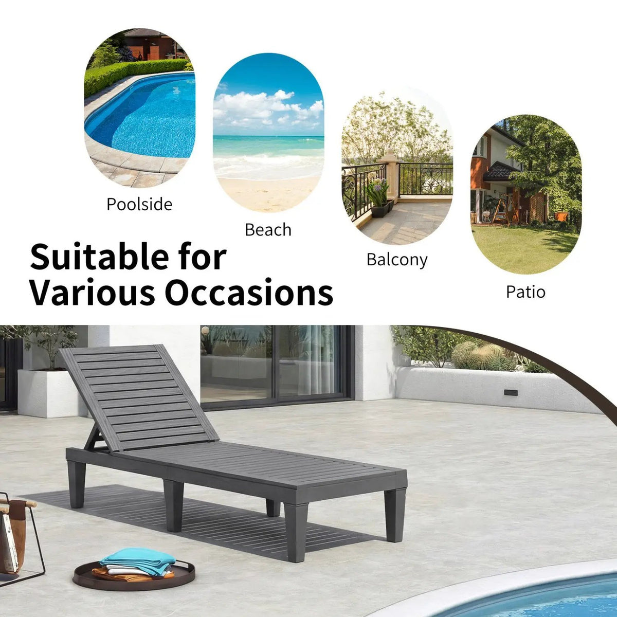Outdoor Chaise Lounge Chair Set of 2 with 5-Position Backrest, photo 8 of 16