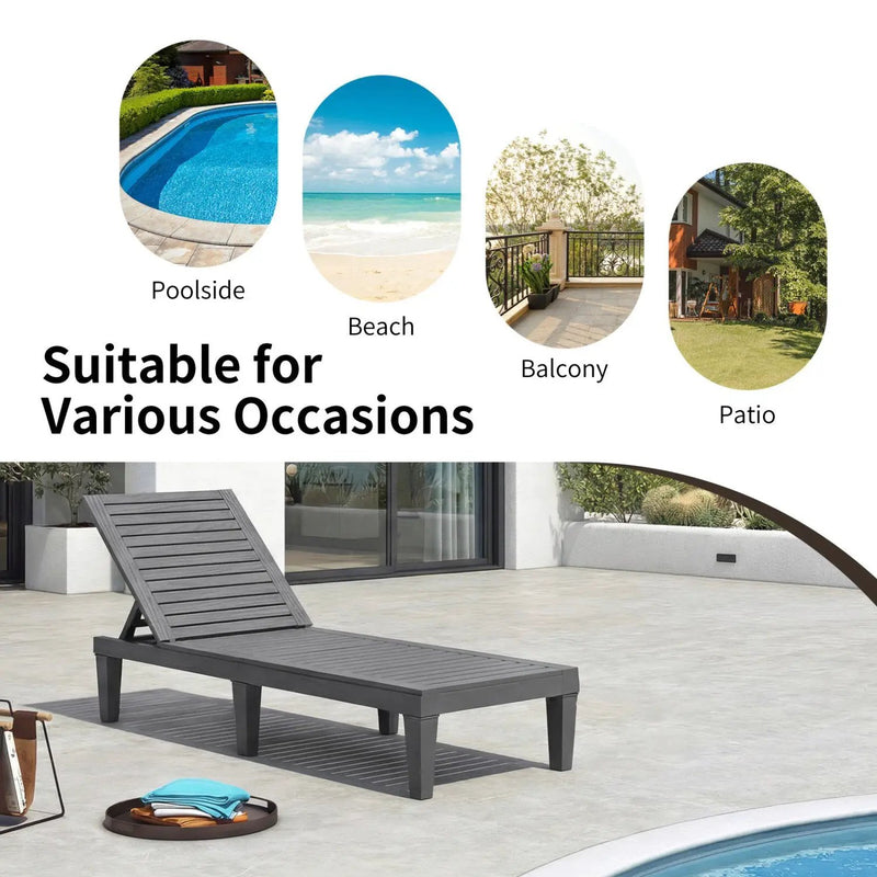 Outdoor Chaise Lounge Chair Set of 2 with 5-Position Backrest by DirectDeals