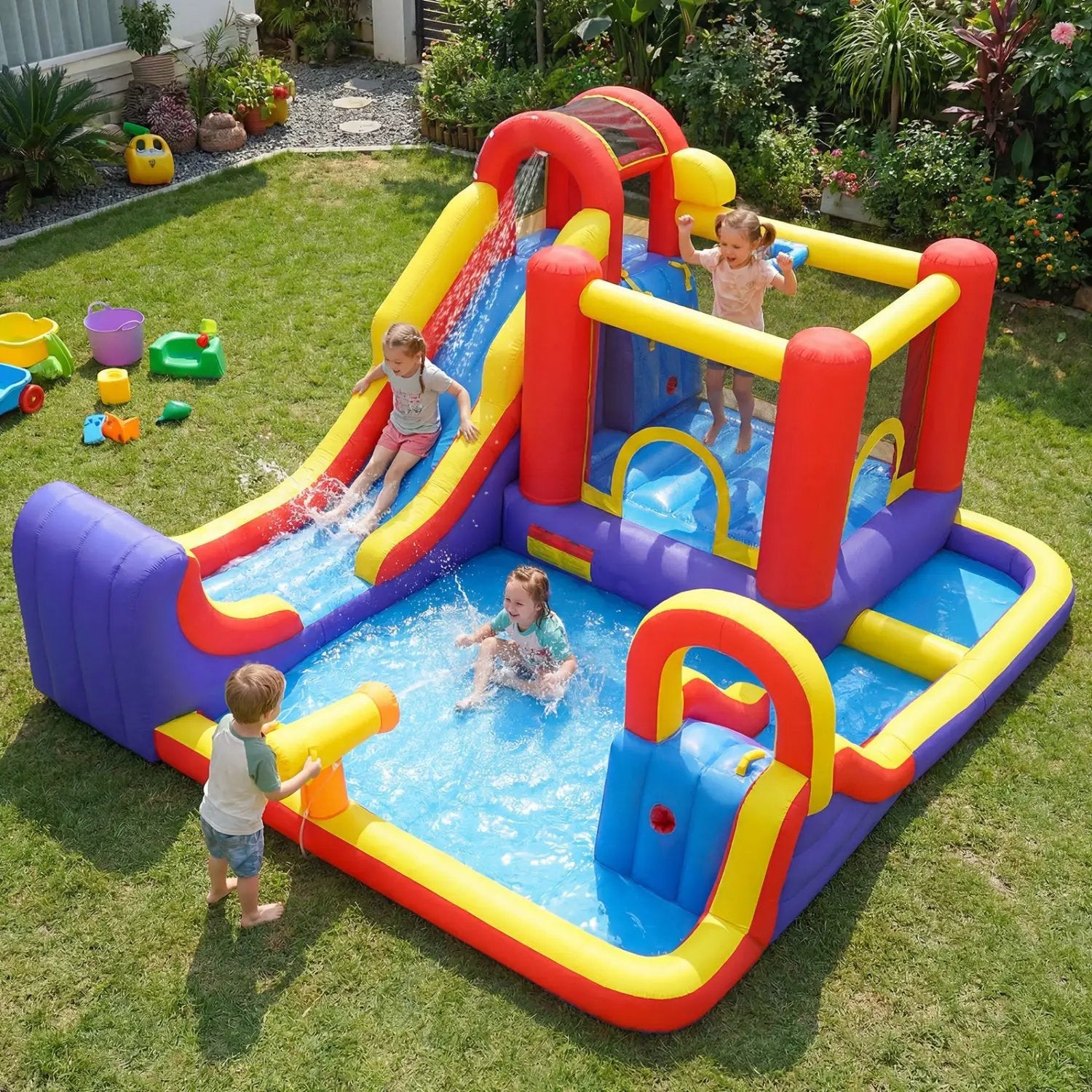 7-in-1 Inflatable Water Slide Bounce House with Dual Slides by DirectDeals