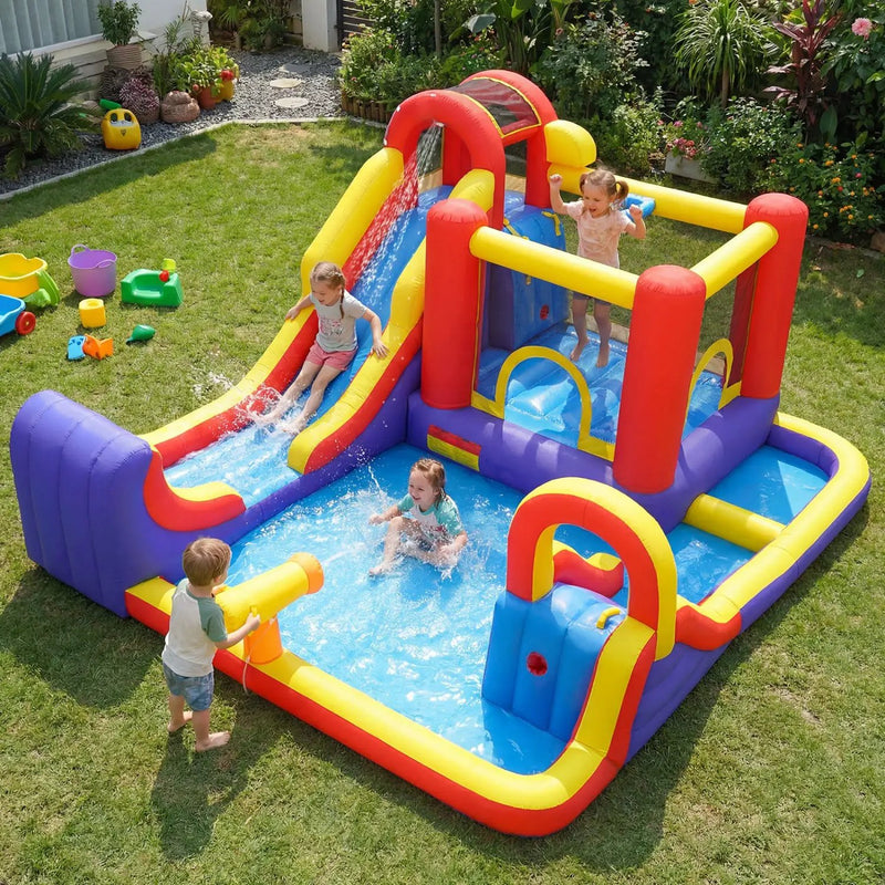 7-in-1 Inflatable Water Slide Bounce House with Dual Slides by DirectDeals