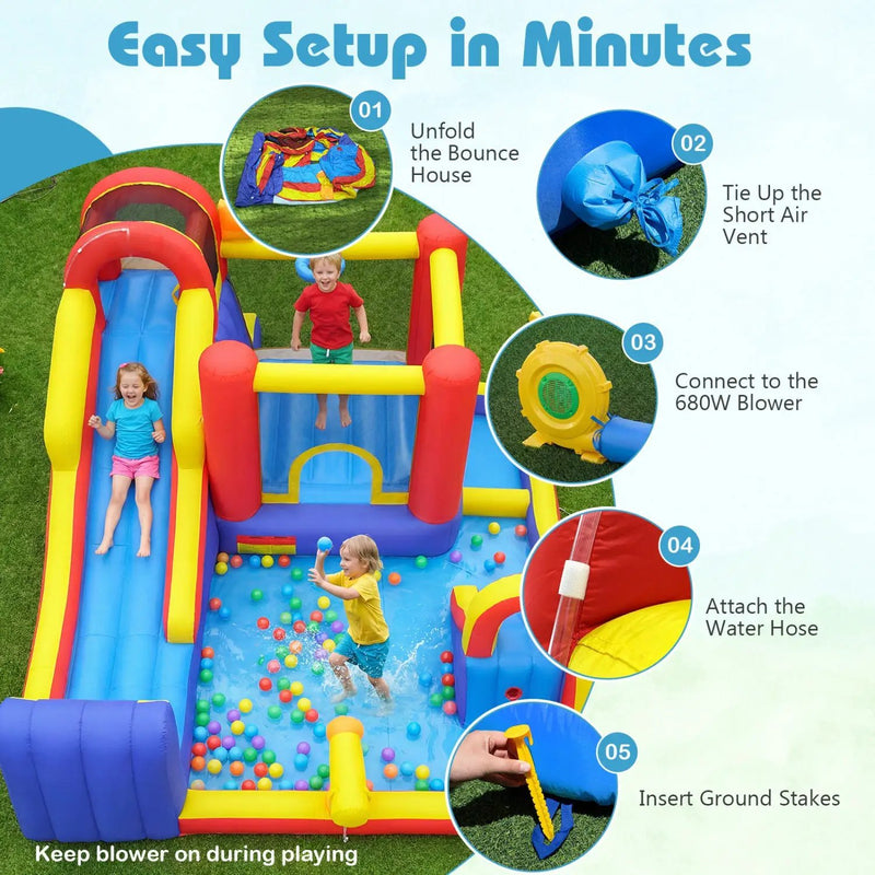 7-in-1 Inflatable Water Slide Bounce House with Dual Slides by DirectDeals