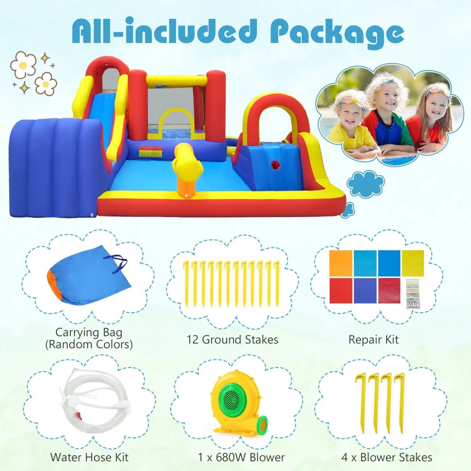 7-in-1 Inflatable Water Slide Bounce House with Dual Slides by DirectDeals