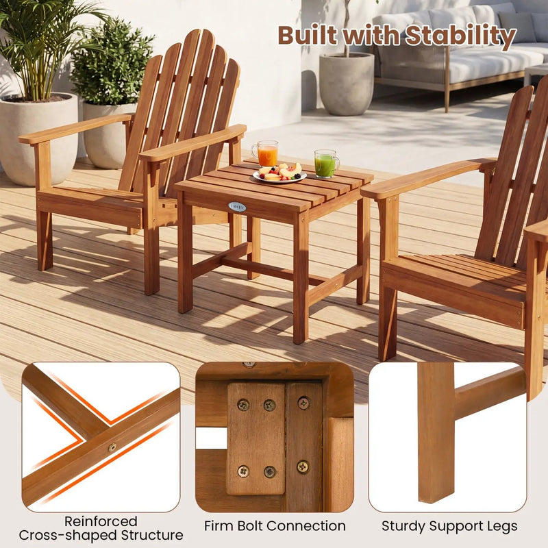 Adirondack Chair Set of 2 with Side Table - Acacia Wood by DirectDeals