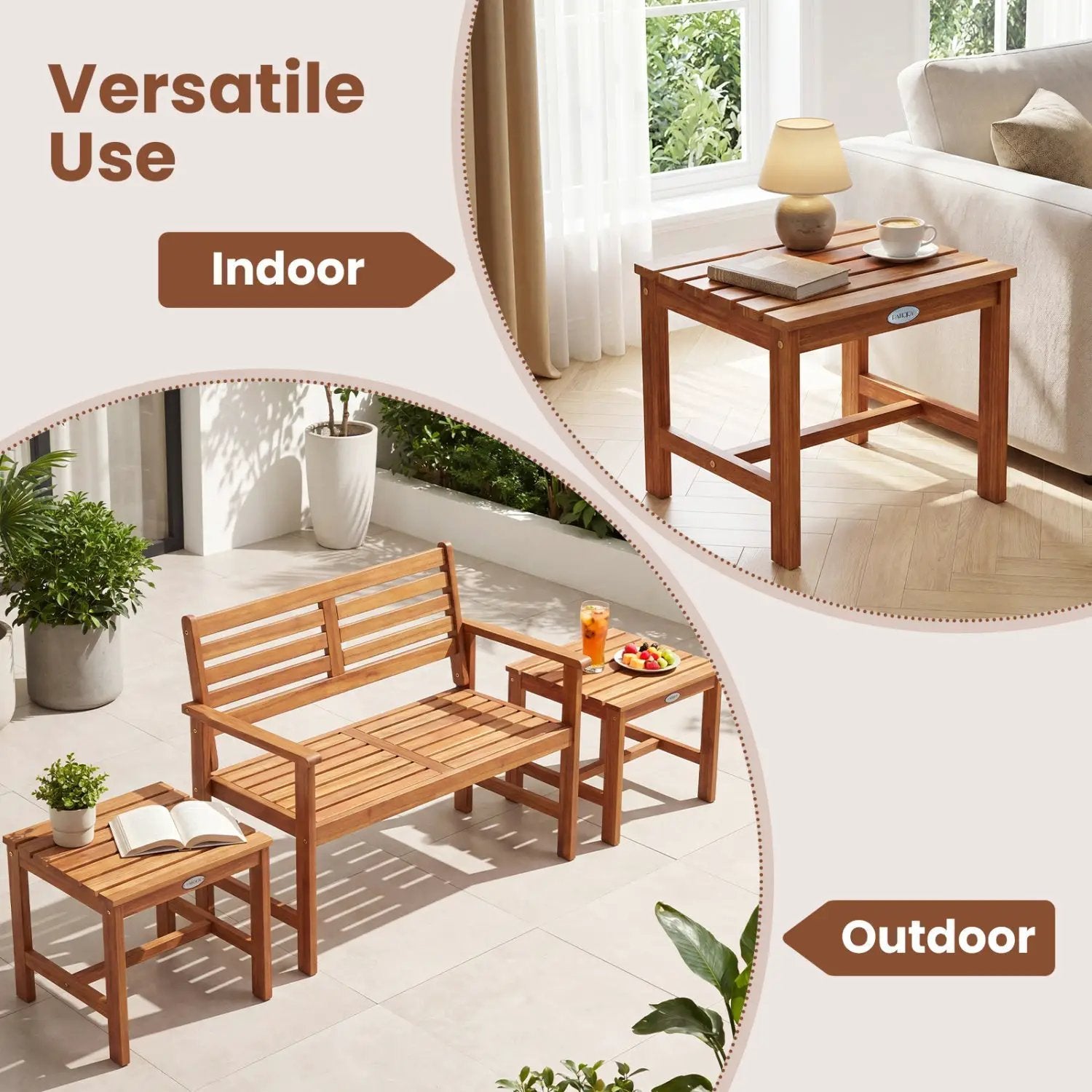 Adirondack Chair Set of 2 with Side Table - Acacia Wood by DirectDeals