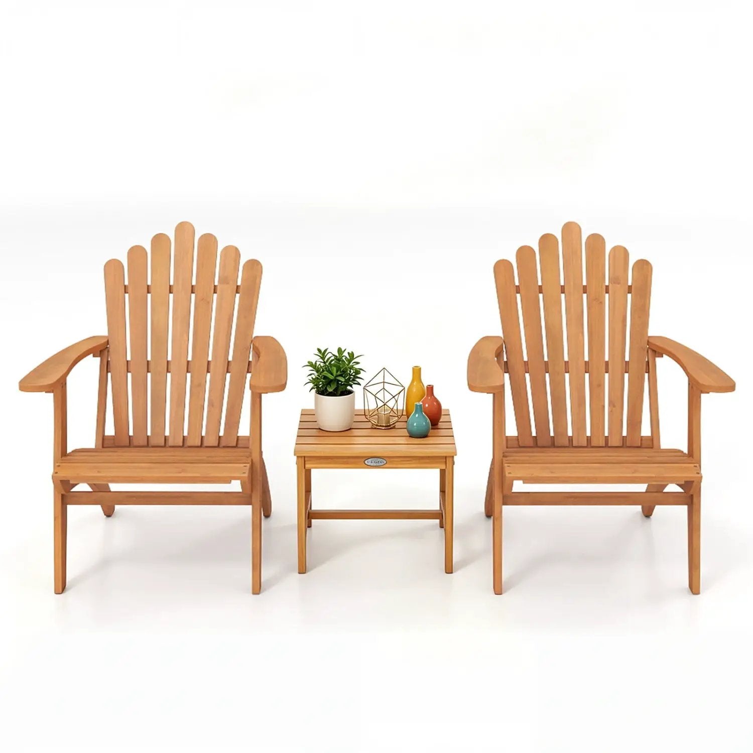 Adirondack Chair Set of 2 with Side Table - Acacia Wood by DirectDeals
