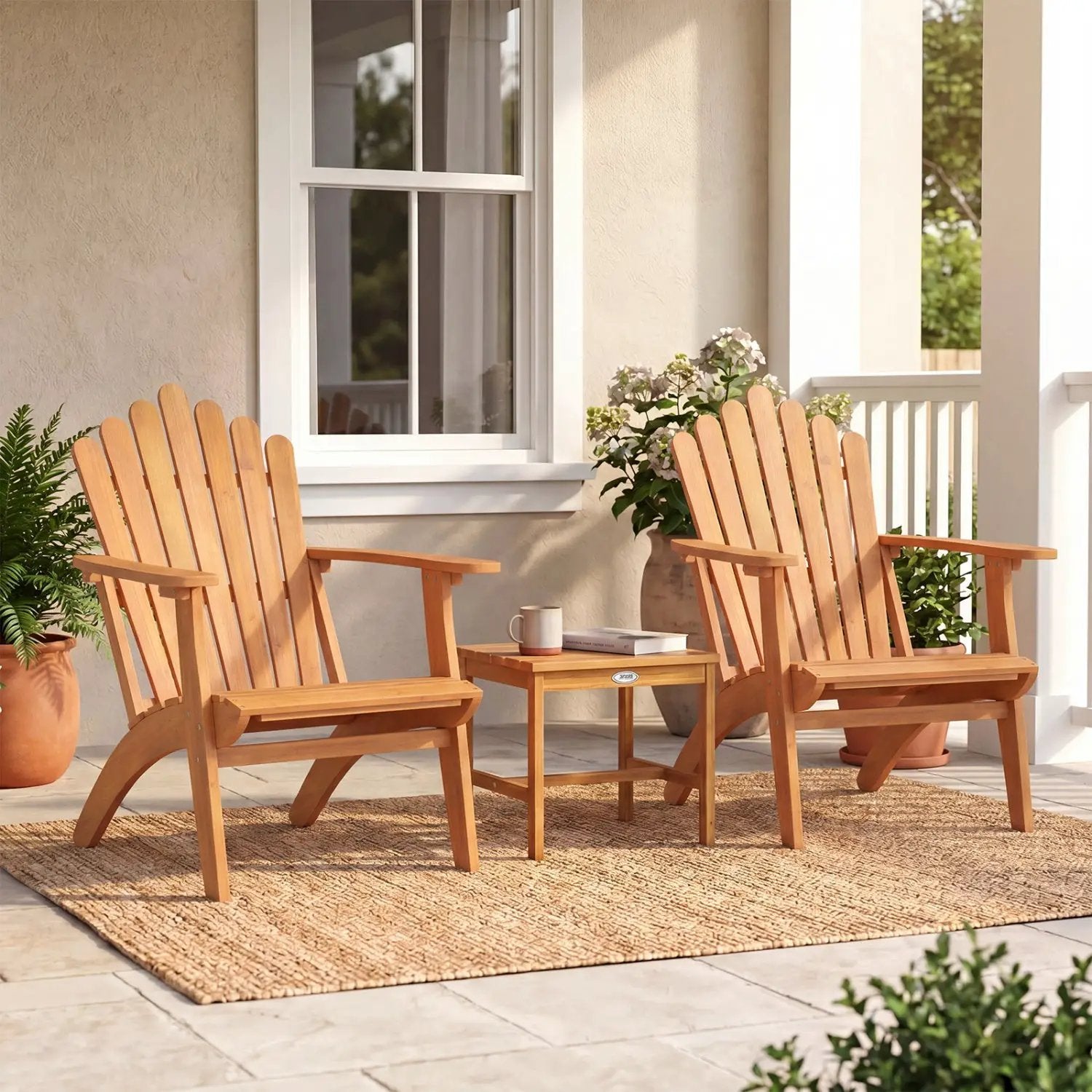Adirondack Chair Set of 2 with Side Table - Acacia Wood by DirectDeals