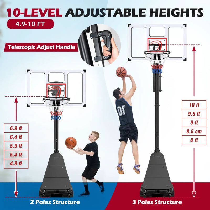 Portable Basketball Hoop Adjustable 4.9-10 Feet with Base by DirectDeals